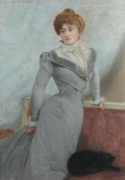 Pierre CARRIER-BELLEUSE (1851-1932) Portrait d'une élégante Pastel. Signée en haut...