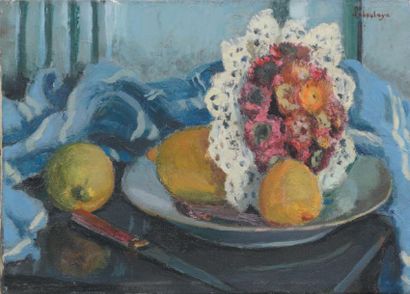 Paul de Laboulaye (1849-1926) Nature morte aux citrons Huile sur toile. Signée en...