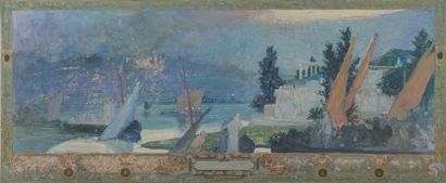 William LAPARRA (1873-1920) Étude symboliste pour un monument, 1908 Huile sur toile....
