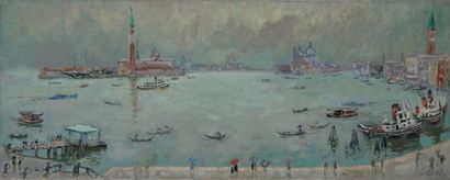 André HAMBOURG (1909-1999) Venise, sous la pluie Huile sur toile. Signée en bas à...