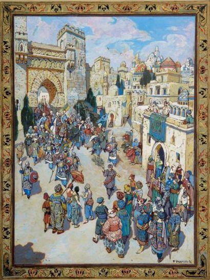 Ferdinand PERTUS (1883-1948) Entrée du Sultan victorieux Gouache. 24 x 17 cm