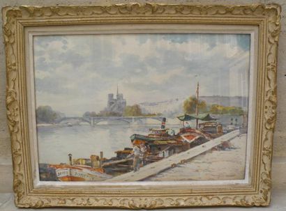 Isidore ROSENSTOCK (1880-1956) Notre-Dame de Paris vue des quais Aquarelle. Signée...