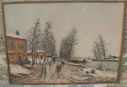 Ferdinand FEBVRE (1885-1967) Promenade dans la neige, 1939 Aquarelle sur papier....