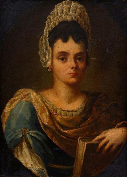 École VÉNITIENNE du XVIIIe siècle Portrait de jeune femme tenant un livre Toile dans...