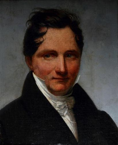 Attribué à Claude Marie DUBUFFE (1790-1864) Portrait de jeune homme Toile. (restaurations...