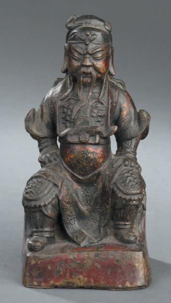 Statuette de guandi en bronze laqué Chine,...