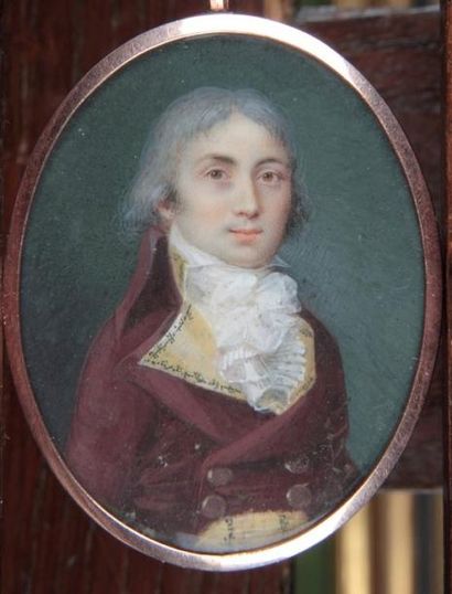 École FRANÇAISE vers 1795 Portrait d'un révolutionnaire à la redingote rouge Au dos,...