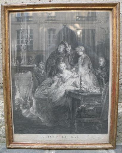 D'après Jean François de TROY Le retour du bal Gravure. (accidents) 47 x 36 cm (à...