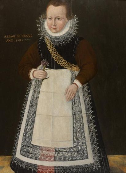 École de FRISE, 1593 Portrait d'un enfant agé de cinq ans Panneau de chêne, trois...