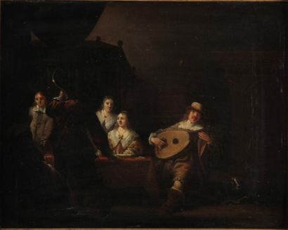 Anthonie PALAMEDESZ (1601-1673) Musiciens dans un intérieur Panneau de chêne. Signé...