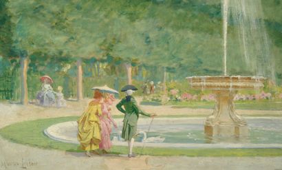 Maurice LELOIR (1853-1940) Au bord du bassin du Petit Trianon Huile sur toile signée...