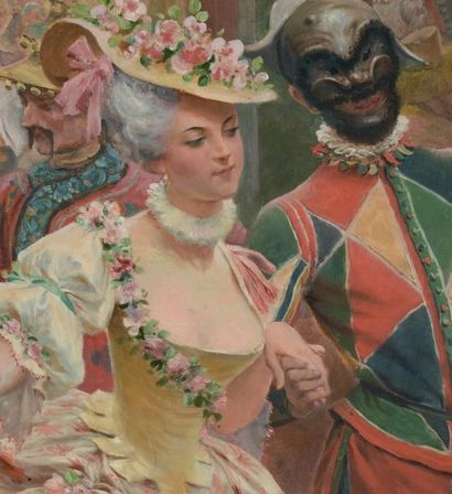 Maurice LELOIR (1853-1940) Bal masqué Huile sur toile signée en bas à gauche. 268...