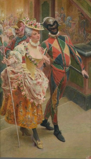 Maurice LELOIR (1853-1940) Bal masqué Huile sur toile signée en bas à gauche. 268...