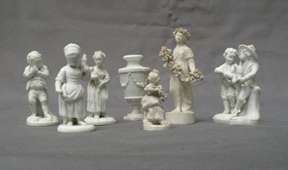 Niderviller et Paris Sept statuettes et un vase balustre en biscuit de porcelaine...
