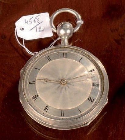 null Montre de gousset, le boîtier en argent guilloché (comme le cadran) et cuvette...