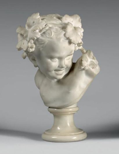 Jean-Baptiste CARPEAUX (1827 1875) L'enfant aux vignes Buste en marbre blanc. Signé...
