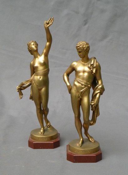 PAUL SORMANI (1817-1877) Iris et Antinoüs Paire de sujets en bronze ciselé et doré,...