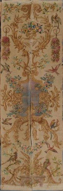 null Tenture peinte et brodée sur soie, probablement Italie du Nord, XVIIIe et XIXe...