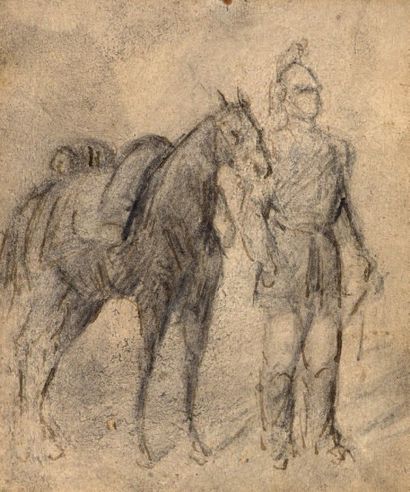 CONSTANTIN GUYS (1802-1892) 
Dragon et cheval
Encre de Chine et lavis.
10,5 x 12...
