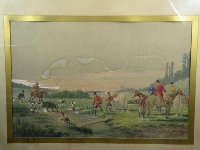 Charles Fernand de CONDAMY (1855-1913) 
La chasse au sanglier
Aquarelle et gouache.
Signée...