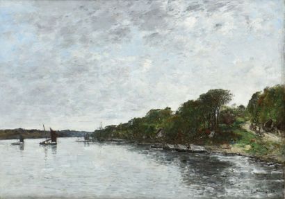 Eugène BOUDIN (1824-1898) 
Rivière en Bretagne, 1870
Huile sur toile, signée en bas...