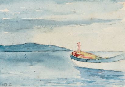 Henri-Édmond CROSS (1856-1910) 
Une barque sur la mer
Aquarelle signée en bas à gauche...