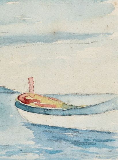 Henri-Édmond CROSS (1856-1910) 
Une barque sur la mer
Aquarelle signée en bas à gauche...