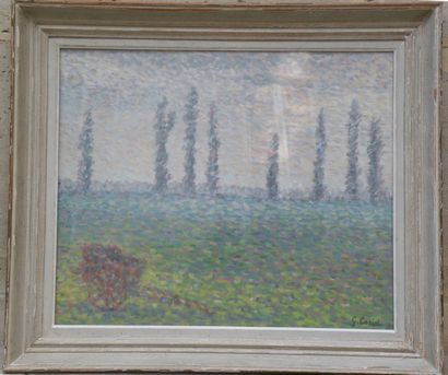 Gustave CARIOT (1872-1950) 
Paysage aux peupliers, plaine de Brie à Gérigny, effets...