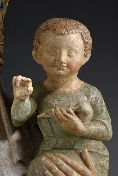 null Exceptionnelle Vierge à l'Enfant en pierre calcaire sculptée en ronde-bosse...