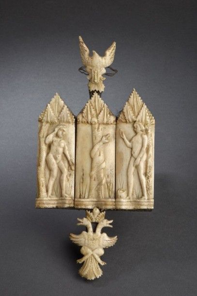 null Ensemble de trois plaquettes en os sculpté, Venise, atelier des Embriachi, XVe...
