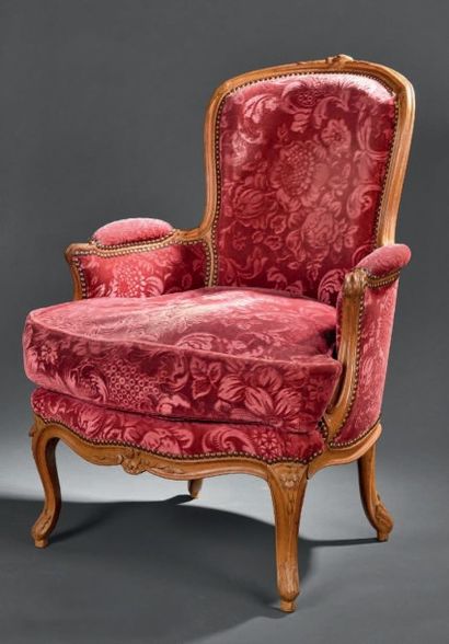 null Bergère estampillée E. Meunier, d'époque Louis XV
En bois naturel mouluré et...