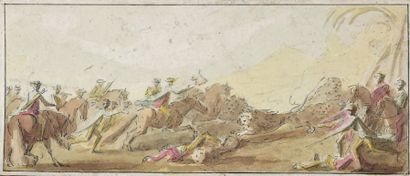 Attribué à Jean-Baptiste LE PAON (1738-1785) Chasse au lion et Chasse au tigre Deux...