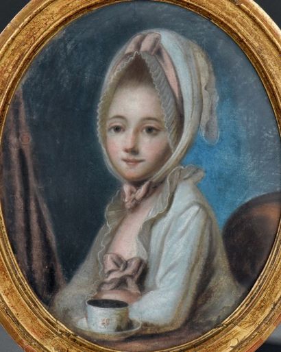 Ecole FRANÇAISE, vers 1780 Jeune femme à la tasse de chocolat
Jeune femme à la toilette
Pastel.
31...