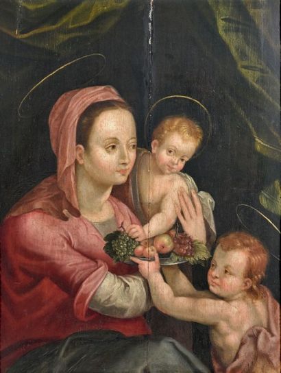 École flamande, fin XVIe siècle Vierge à l'Enfant et saint Jean Baptiste Huile sur...