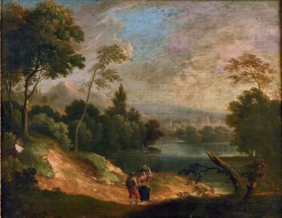 Attribué à Pierre-Antoine PATEL le jeune (1648-1707) Paysages Paire de toiles. 30...