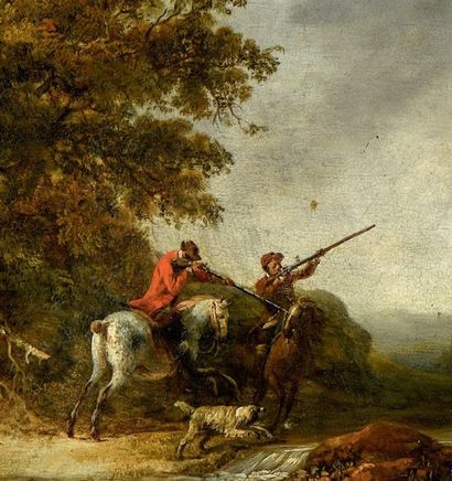 Jean-Pierre Louis Laurent HOUEL (1735-1813) La passée au canard Cuivre. Signé en...