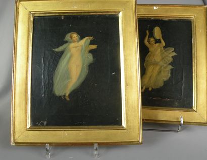 Ecole Italienne du XIXe siècle Femme au tambourin et Femme dansant
Paire de toiles...