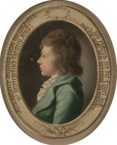 ECOLE ALLEMANDE, vers 1790 Jeune garçon de profil dans un ovale peint Toile marouflée...
