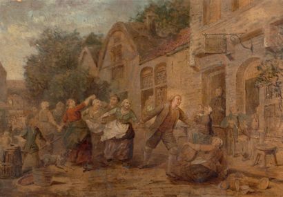 Ferdinand de BRAEKELEER (Anvers 1792-1883) La farandole villageoise Ensemble de papiers...
