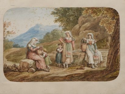 Bartalomeo Pinelli (1781-1835) 

La halte des italiennes à la fontaine

Aquarelle.

20...