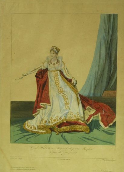 D'après ISABEY 

L'Impératrice Joséphine en grand habit

Gravure rehaussée. 

Cadre...