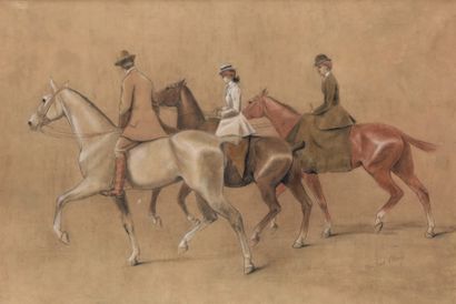 John Lewis BROWN (1829-1890) Cavaliers Pastel signé en bas à droite. 81 x 116 cm