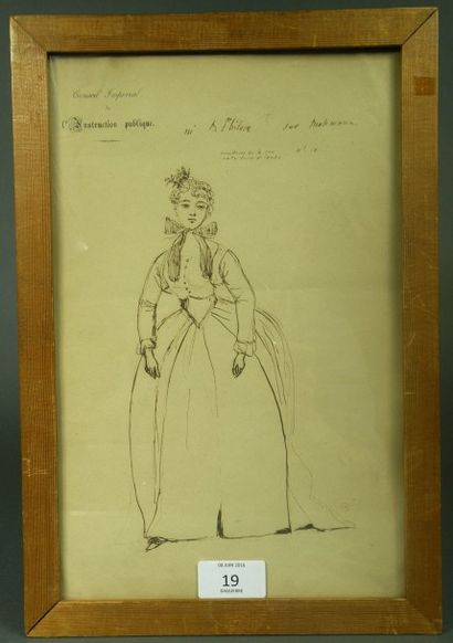 Prosper mérimée (1803-1870) Lorette Dessin à la plume. 30 x 19,5 cm