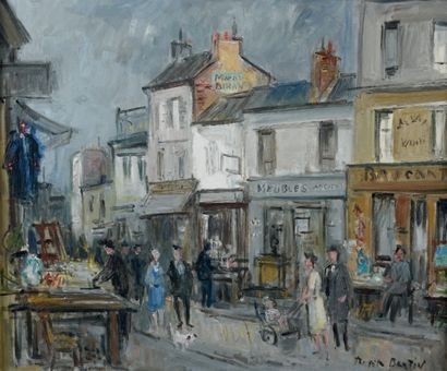 Roger BERTIN (1915-2003) 
Le marché Biron
Huile sur toile signée en bas à droite.
43...