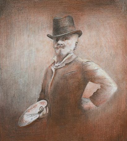 Achille EMPERAIRE (1829-1898), ami de Cézanne 
Autoportrait à la palette
Dessin au...