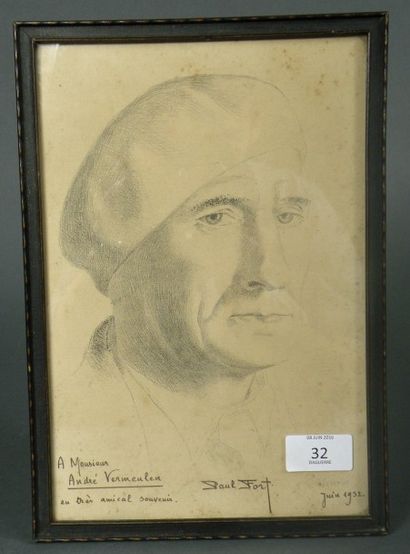 Gino SEVERINI (1883-1956) Portrait de Paul Fort Dessin au crayon, signé en bas au...