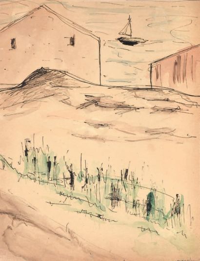Albert Marquet (1875-1947) Port Dessin à l'encre et aquarelle signée en bas à droite....