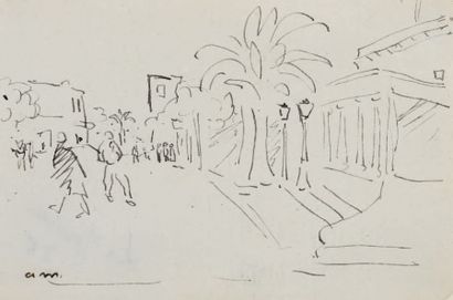 Albert MARQUET ( 1875-1947) Place Ahmed Bey, La Goulette, Tunisie Dessin à l'encre...