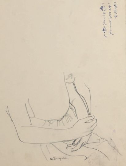 Tsuguharu FOUJITA (1886-1968) 
Etude de mains de femme
Dessin signé en bas au centre...
