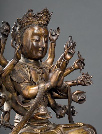 null Sculpture d'Avalokitesvara en bronze doré
Chine, dynastie Ming, xvie-xviie siècle

Gilt...